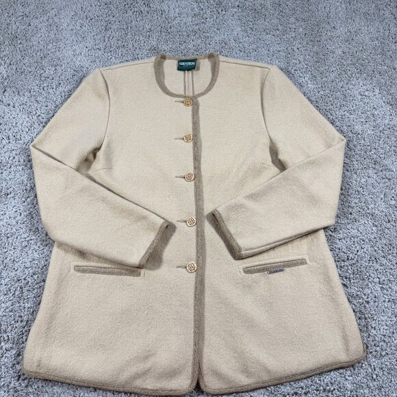 Geiger Collections Austria Wool Womens 40 Tan Cardigan Jacket Sweater Buttons - Picture 1 of 10
